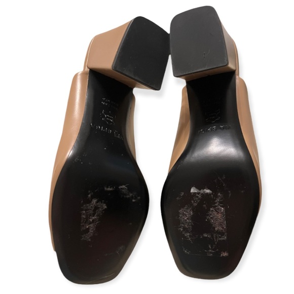 tan colour leather square toe block heel mules VIA SPIAGA - Picture 3 of 4